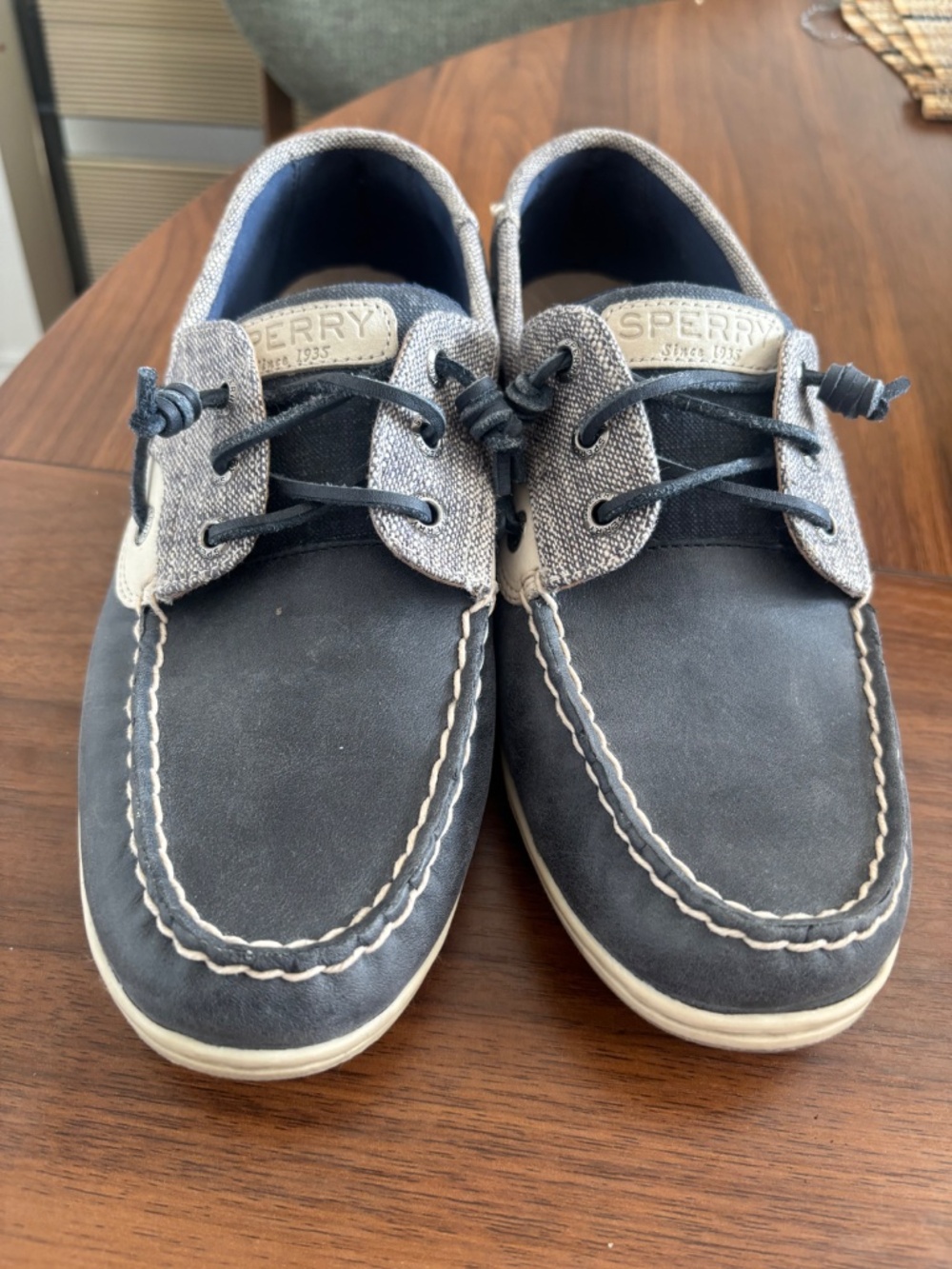 Sperry Bahama Women’s Boat Shoes Size 9.5M Navy Leather Canvas STS80294